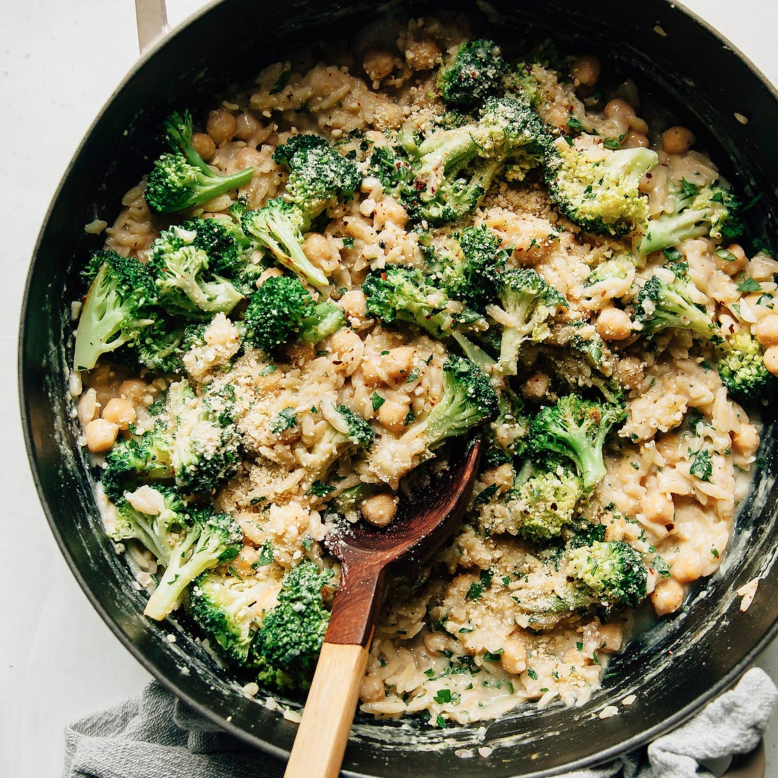 Creamy Lemon Orzo with Chickpeas & Broccoli