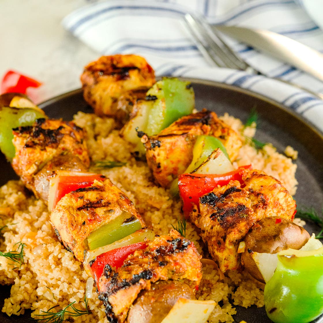 Mediterranean Chicken Kabob Skewers Using Grill Pan