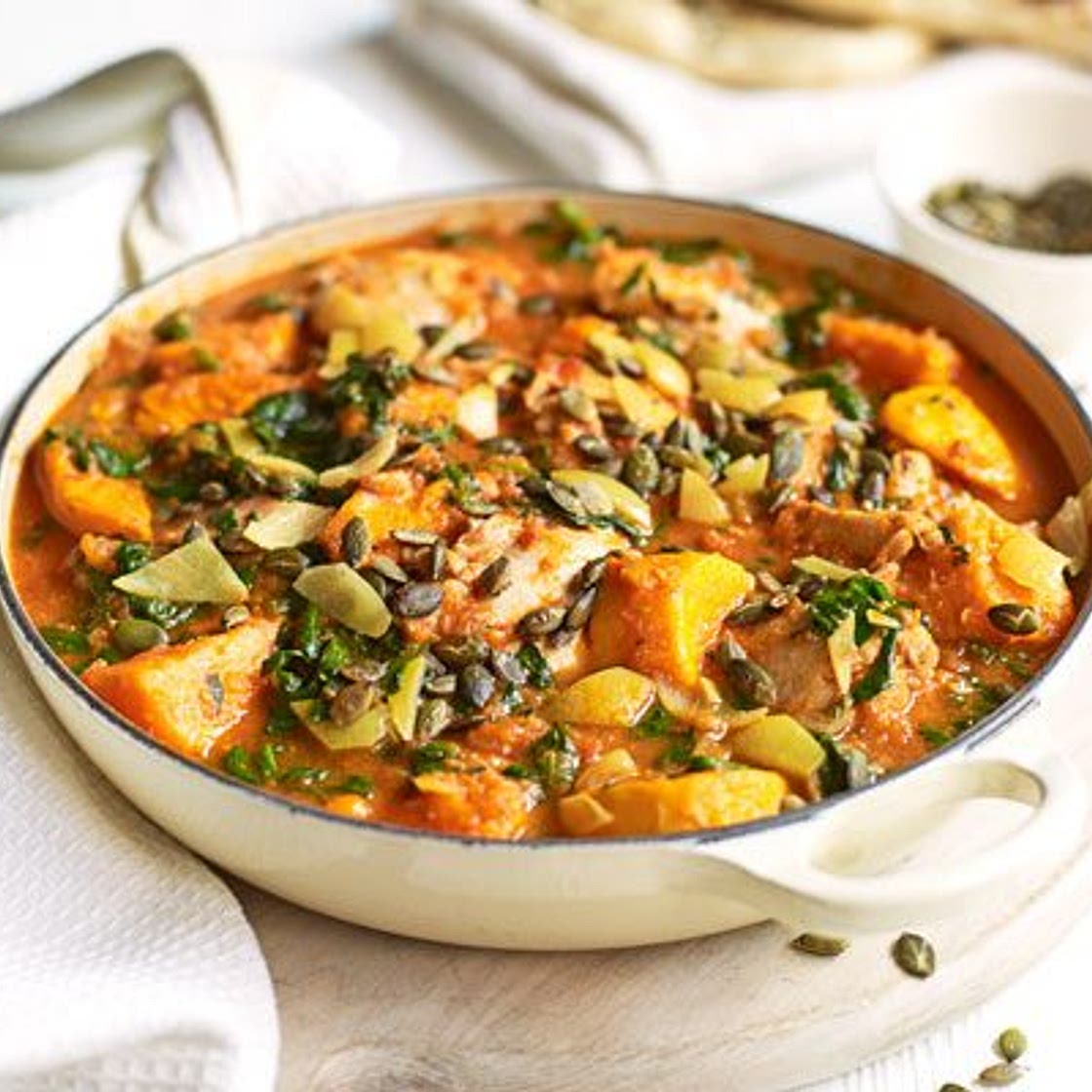 Spiced chicken, spinach & sweet potato stew