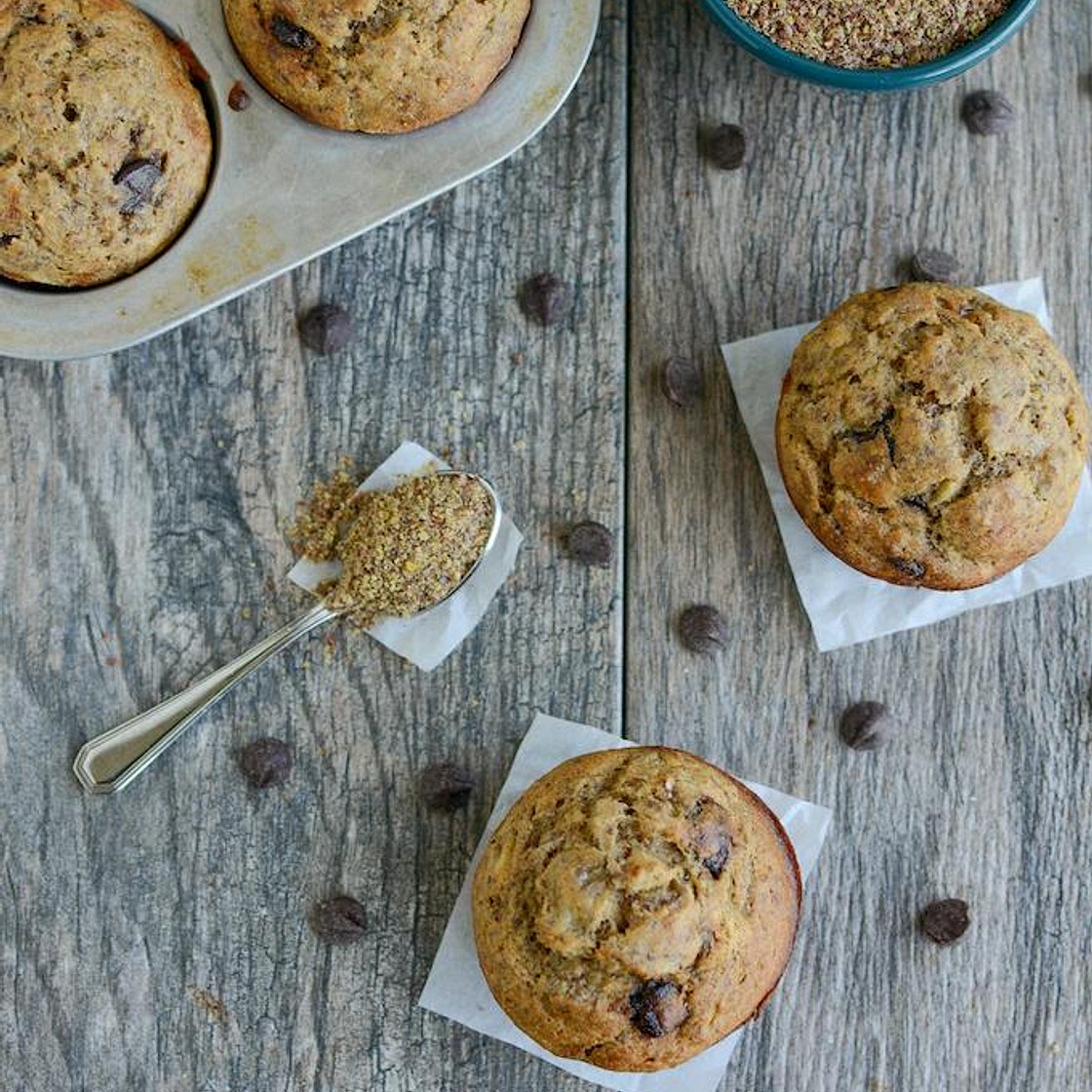 Banana Chocolate Chip Muffins with Flax