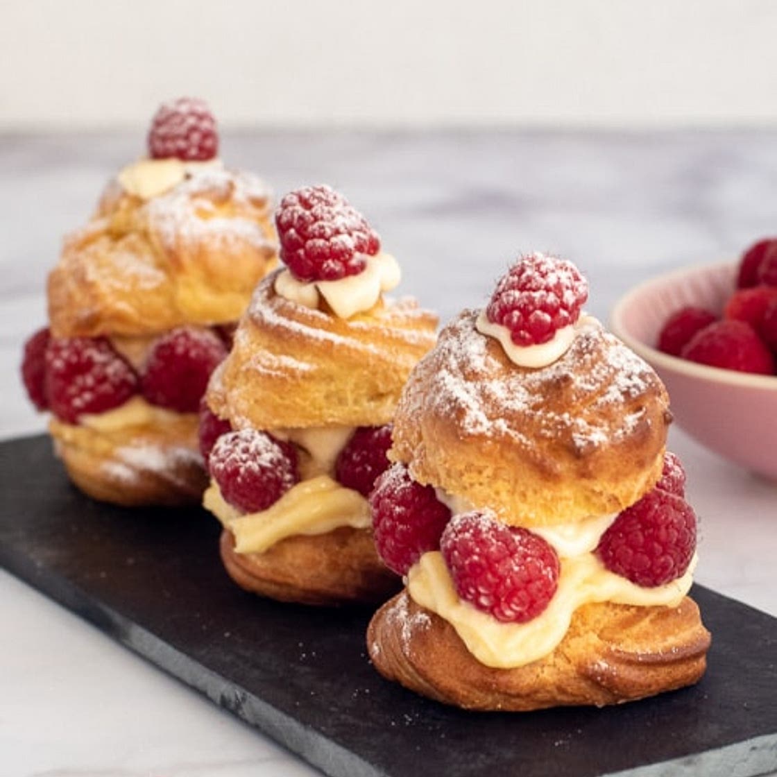 Raspberry Vanilla Custard Profiteroles