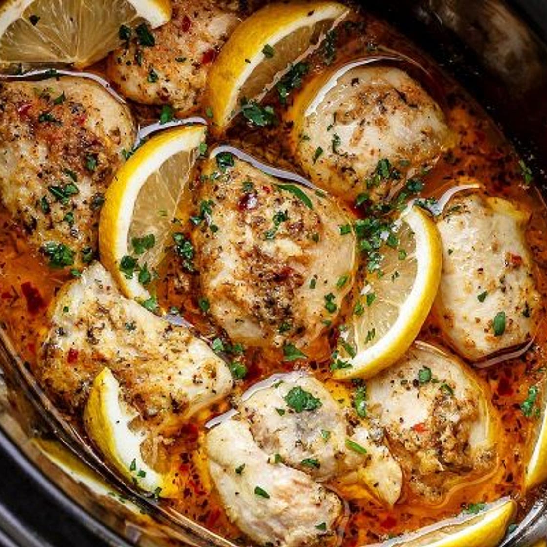 Crock Pot Lemon Garlic Butter Chicken Thighs