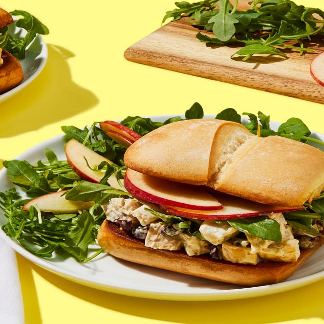Chicken Salad Sandwiches with Cranberries & Tangy Arugula-Apple Salad