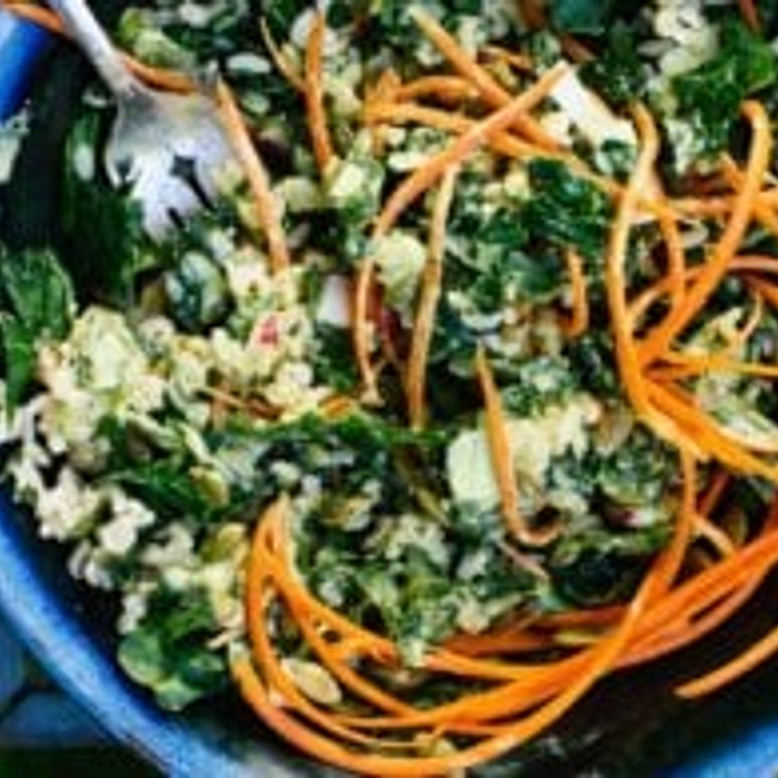Anything-Goes Kale Salad with Green Tahini Dressing