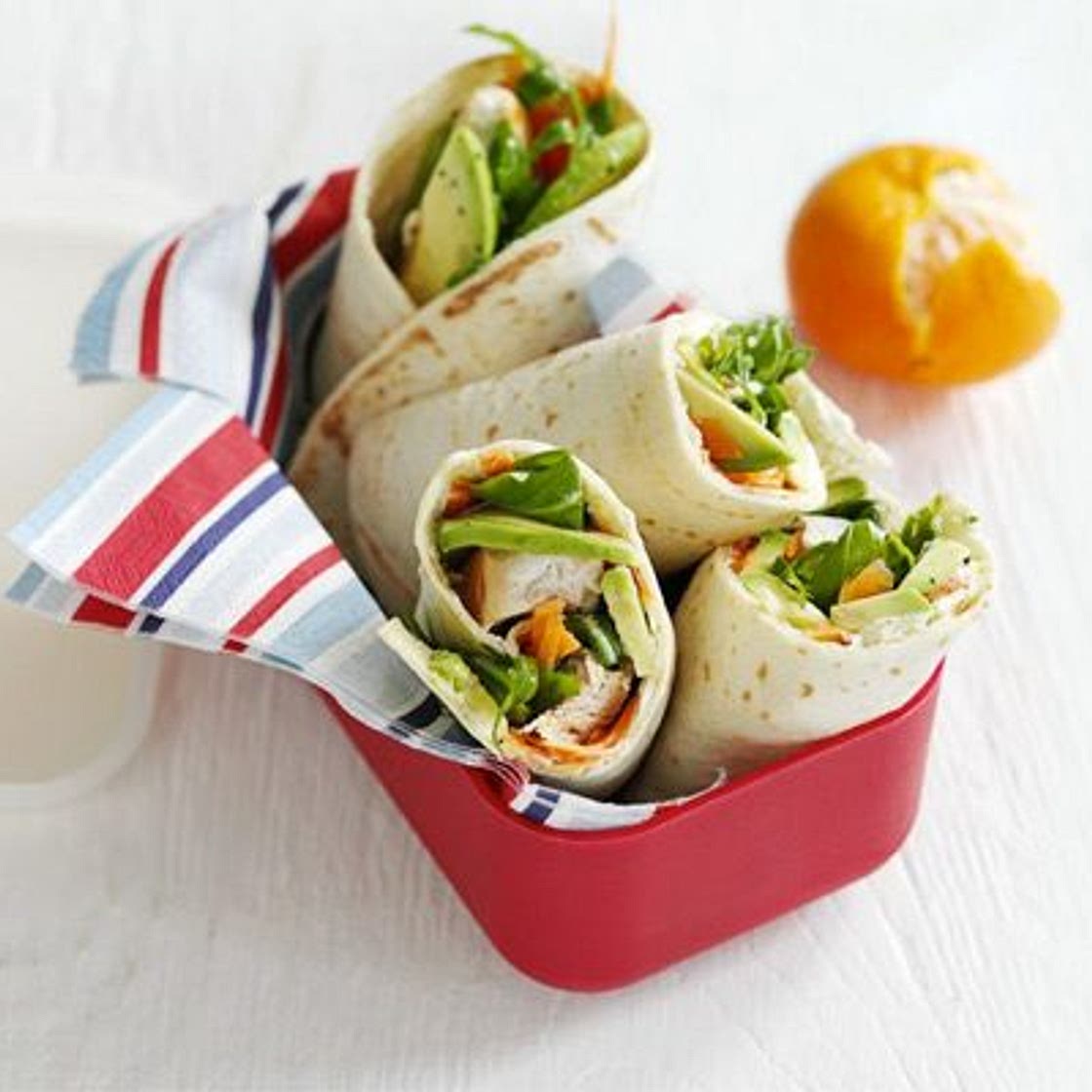 Chicken, carrot & avocado rolls