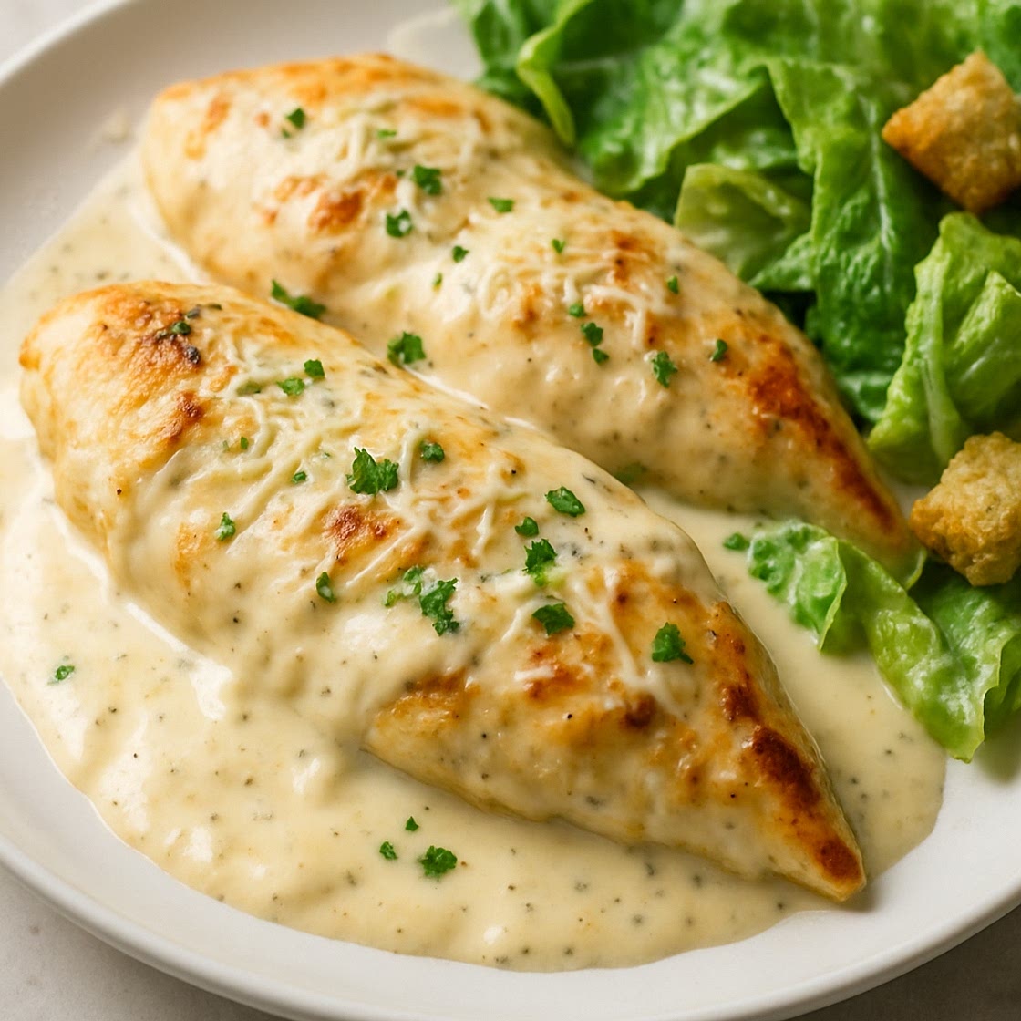 Baked Caesar Chicken with Creamy Parmesan Sauce