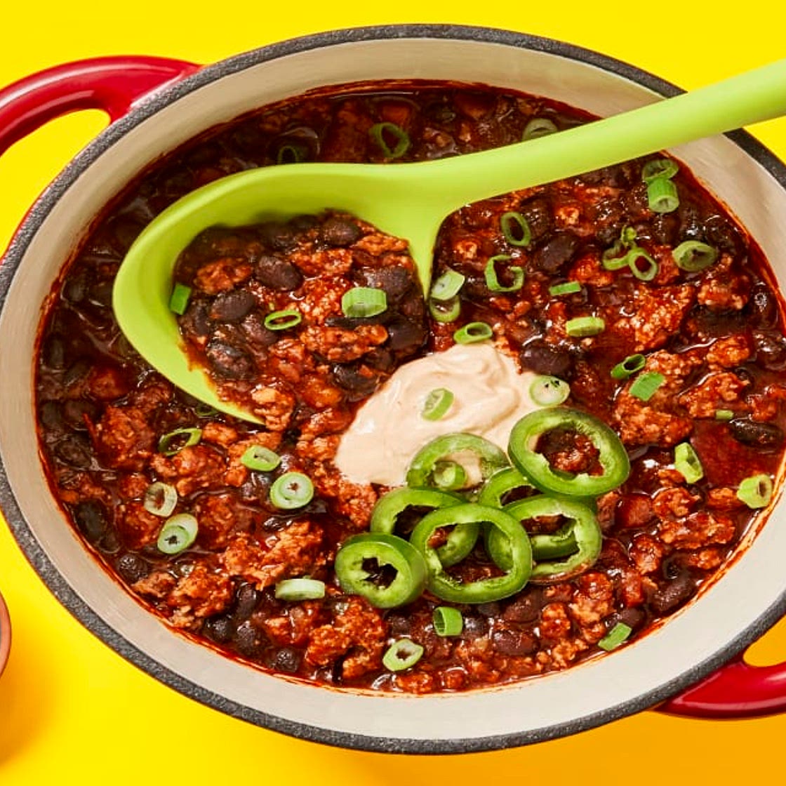One-Pot Cowboy Turkey & Bean Chili with Jalapeño & Smoky Red Pepper Crema