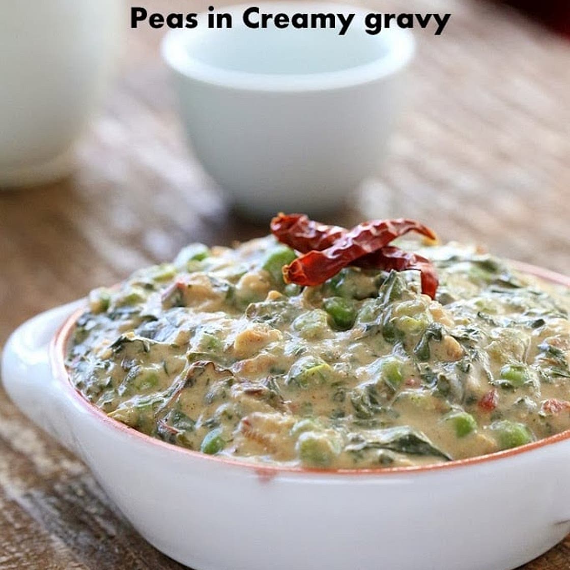 Rainbow chard and Peas in creamy gravy - vegan Chard Malai Mutter