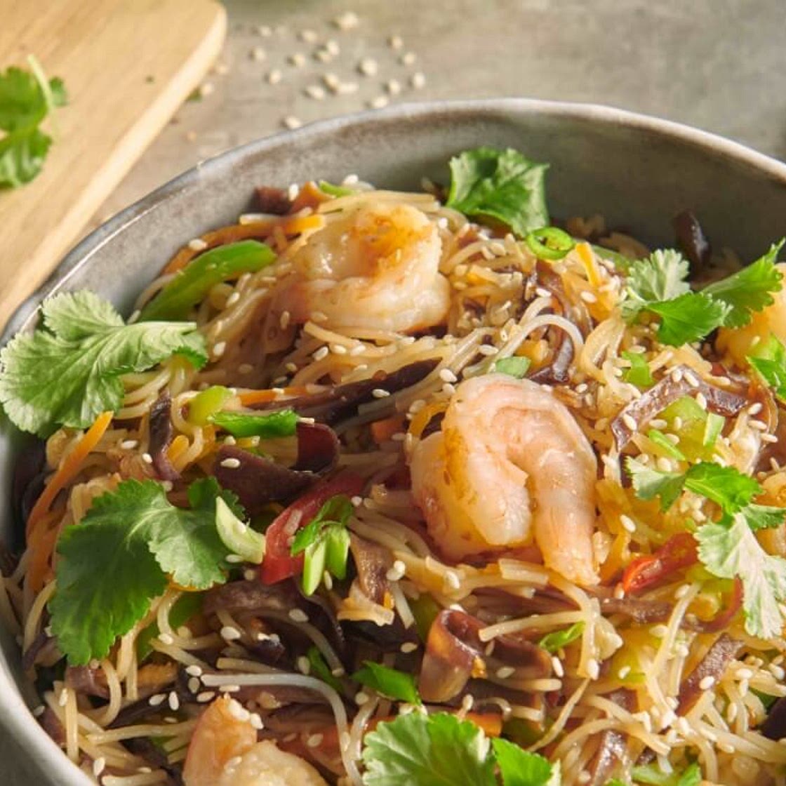 Teriyaki-Garnelen mit Mun-Pilzen