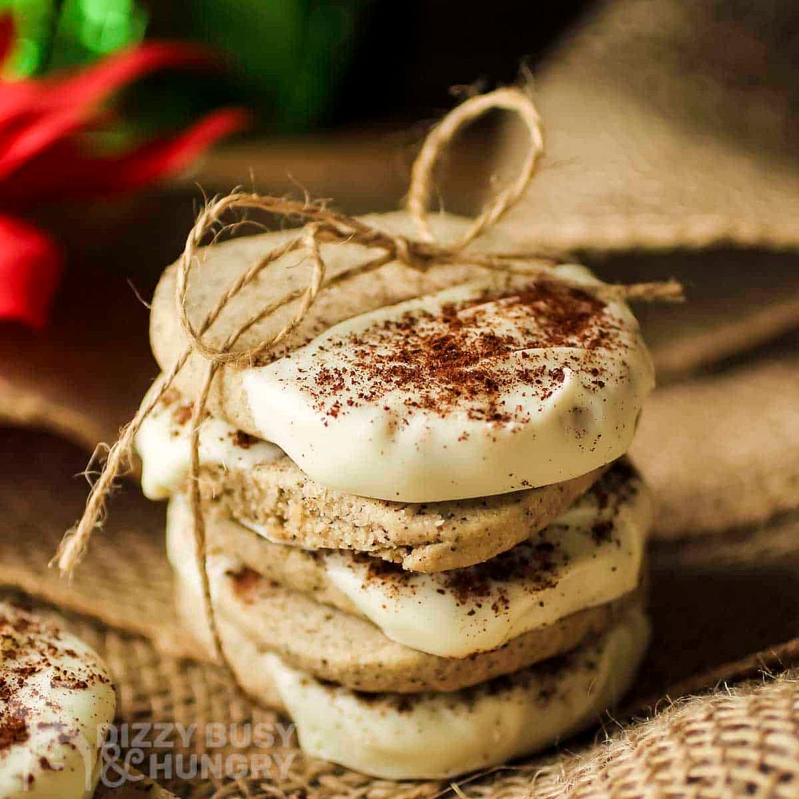 White Chocolate Dipped Coffee Shortbread Cookies