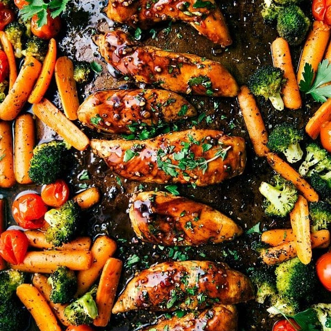 ONE PAN Balsamic Chicken and Veggies