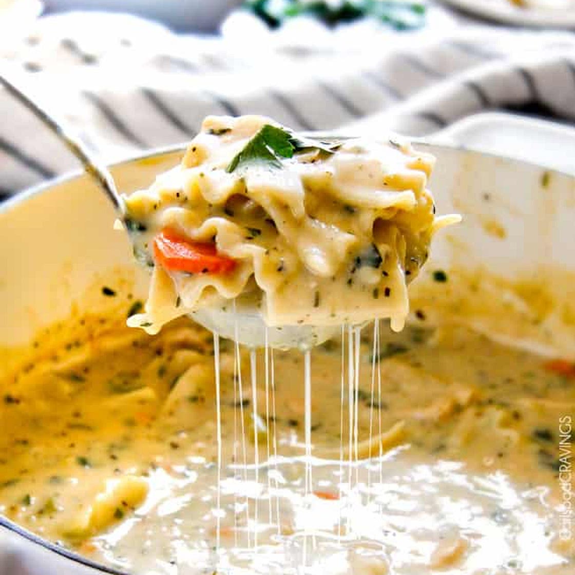 One Pot White Chicken Lasagna Soup