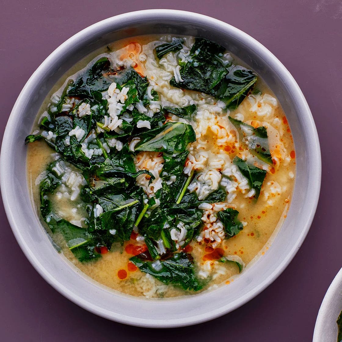 Cheesy Rice Porridge With Greens