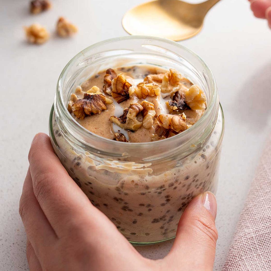 Apple Pie Overnight Oats with Date Caramel Sauce