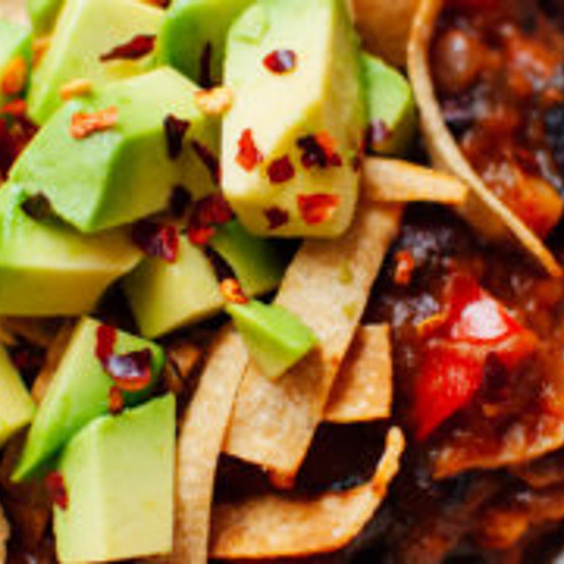 Vegetarian Butternut Squash Chipotle Chili with Avocado