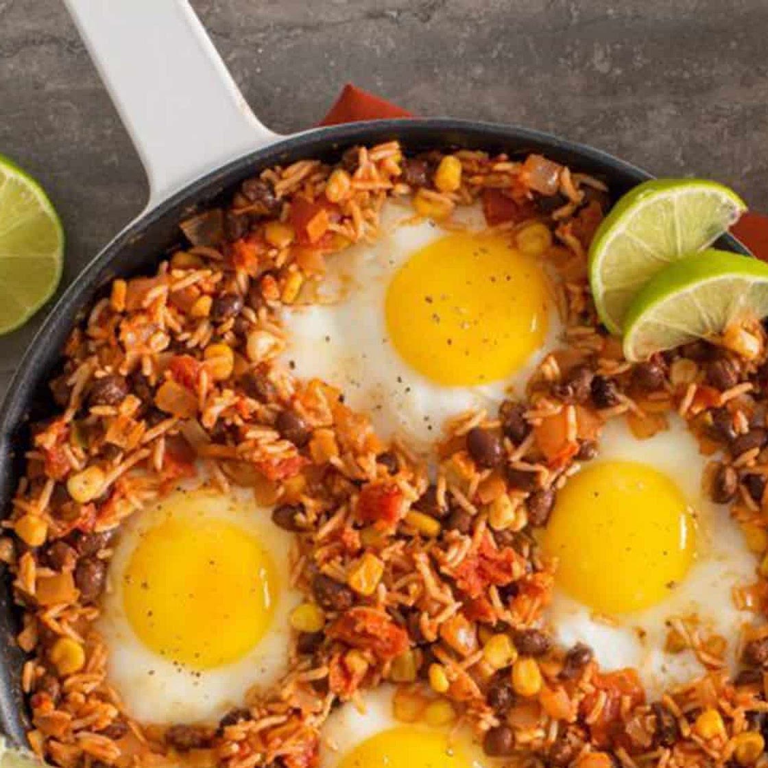 One-Pot Rice & Bean Baked Eggs