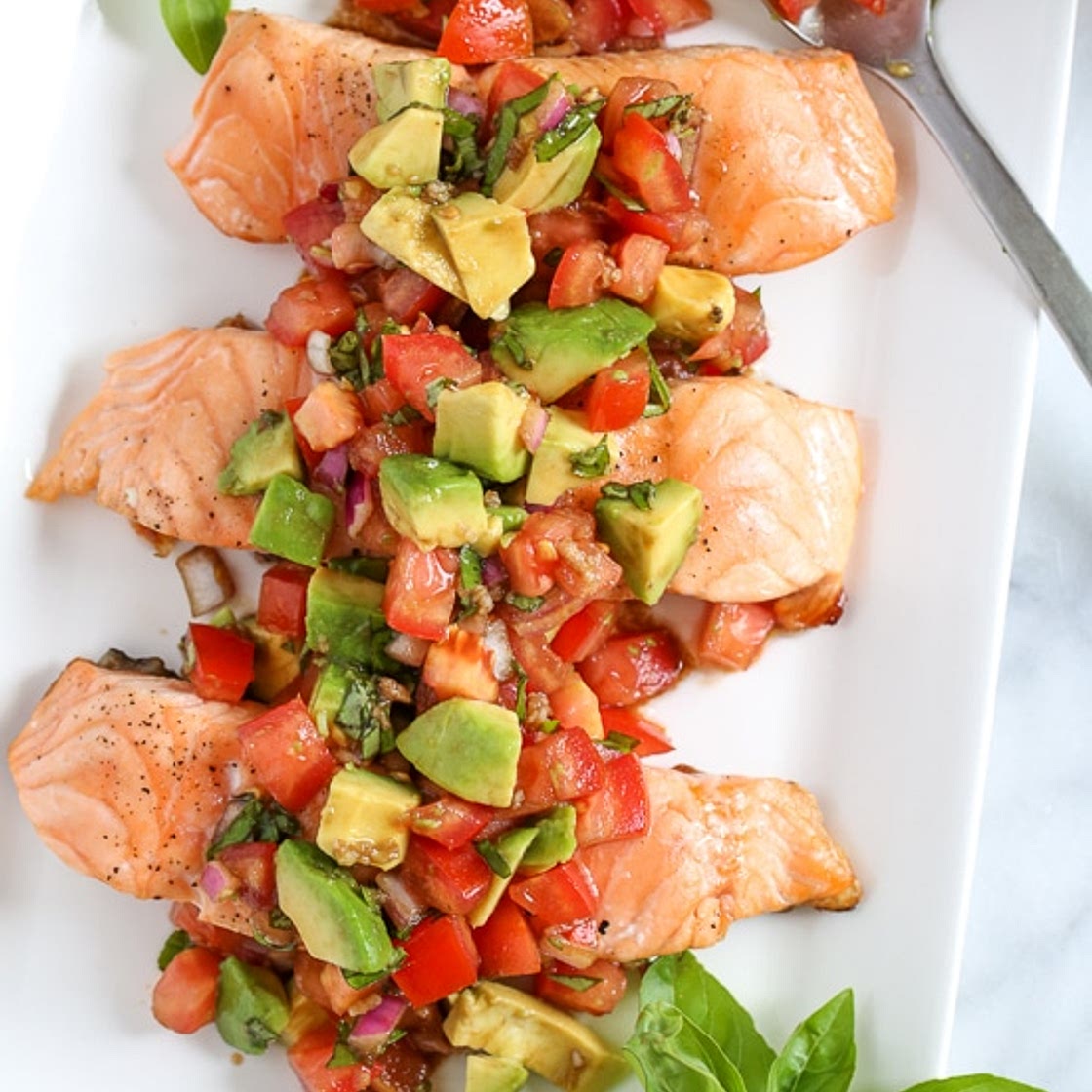Grilled Salmon with Avocado Bruschetta