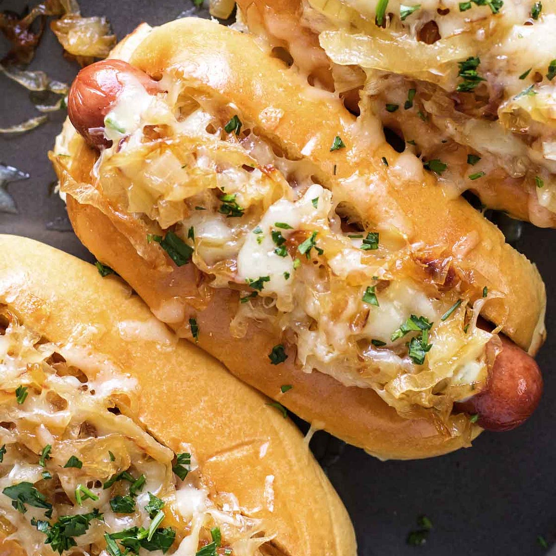 French Onion Hot Dogs
