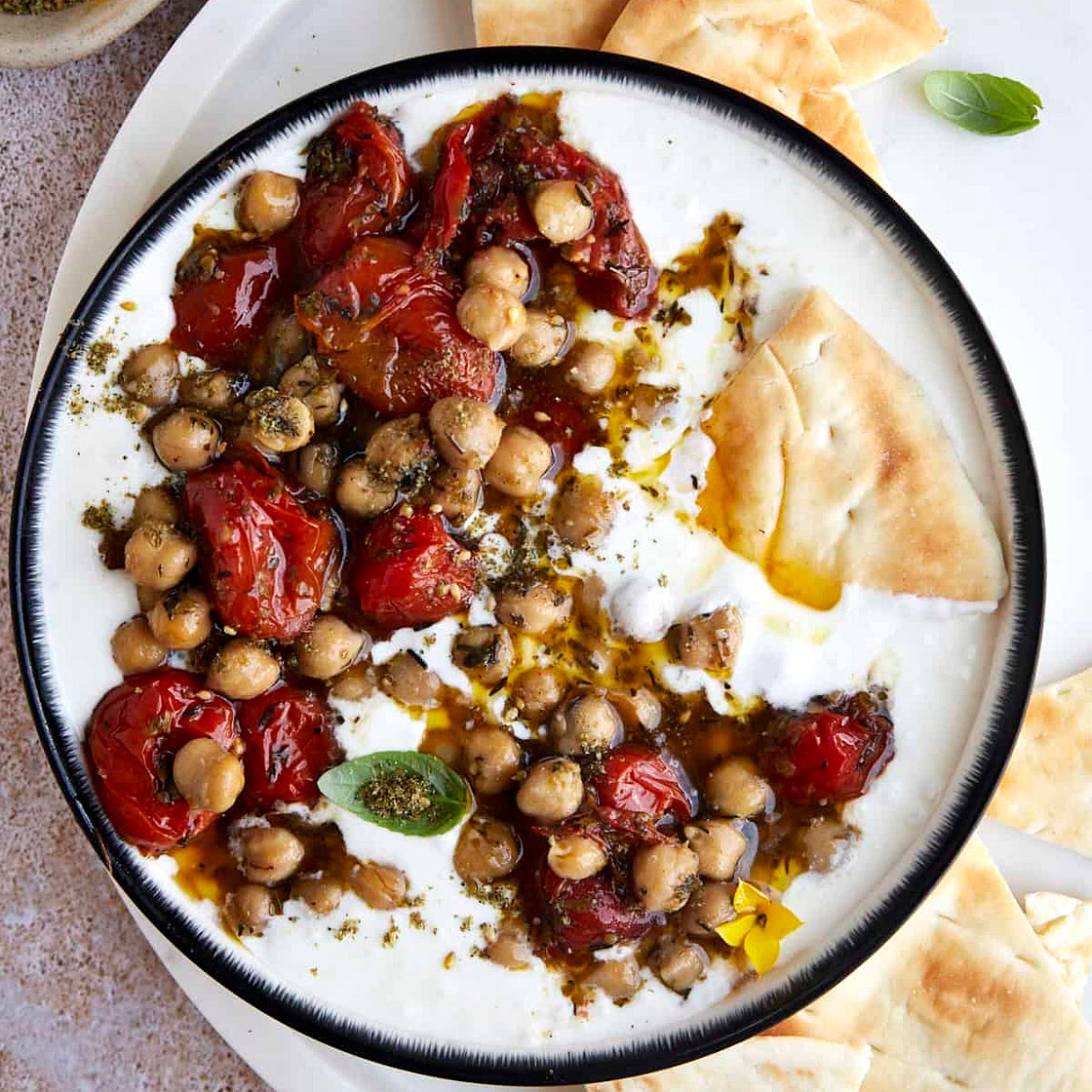 Creamy Whipped Feta Dip With Roasted Tomatoes and Chickpeas