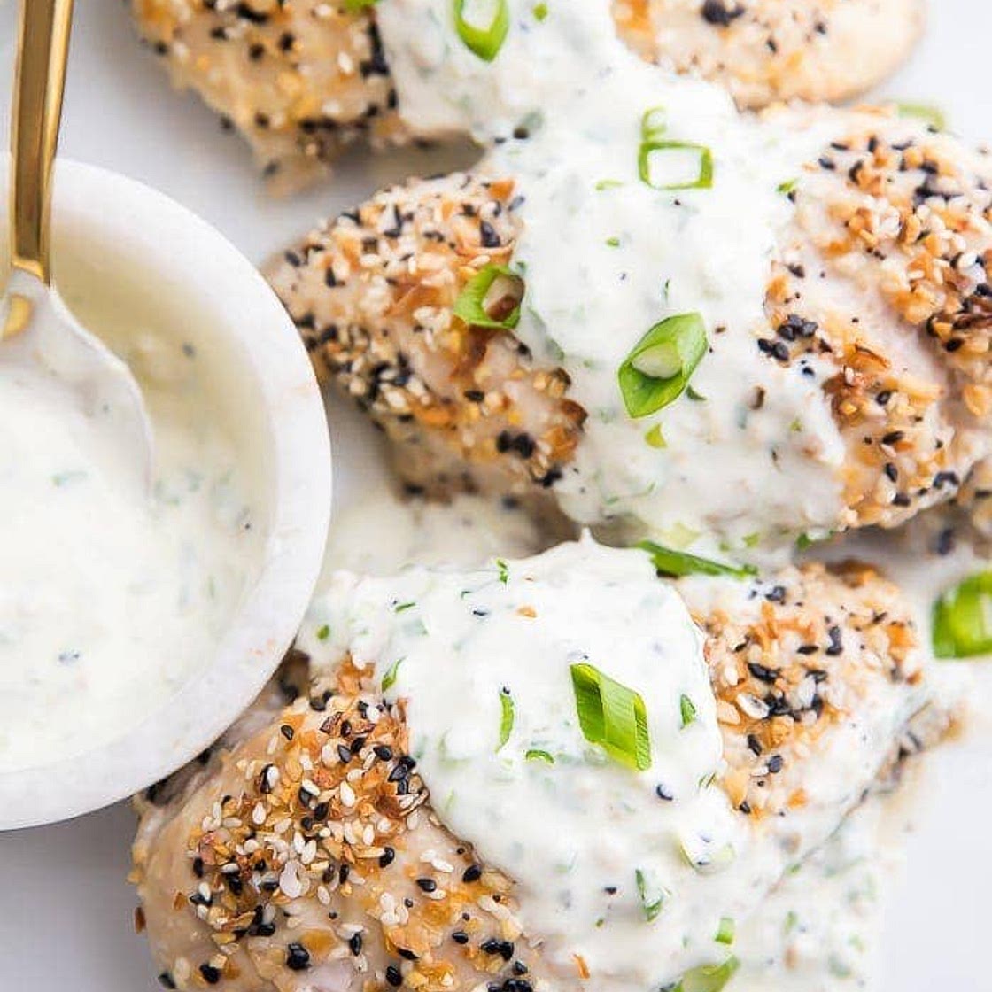 Everything Bagel Chicken with Scallion Cream Cheese Sauce