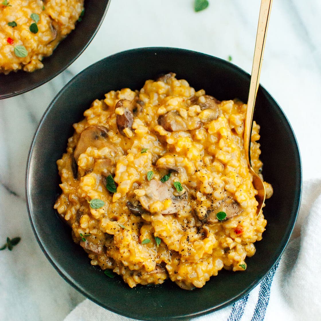 Easy Brown Rice Risotto with Mushrooms and Fresh Oregano