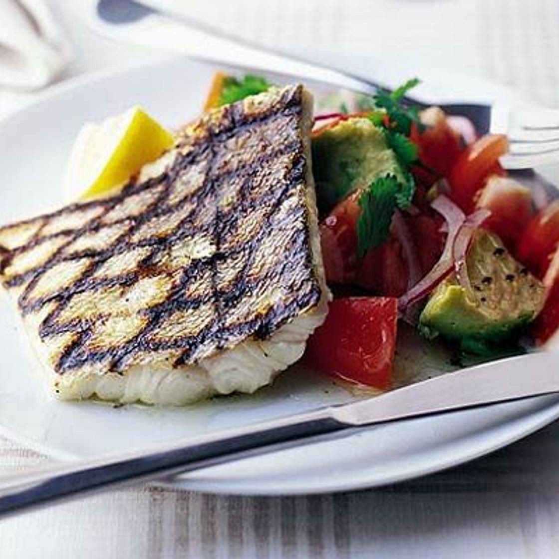 Grilled fish with chunky avocado salsa