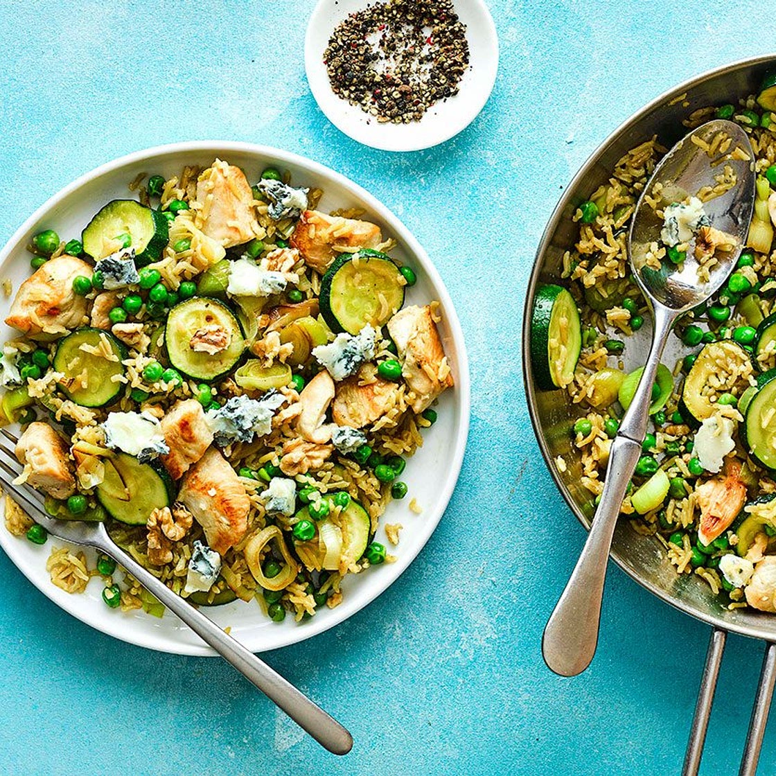 Chicken, leek & blue cheese pilaf