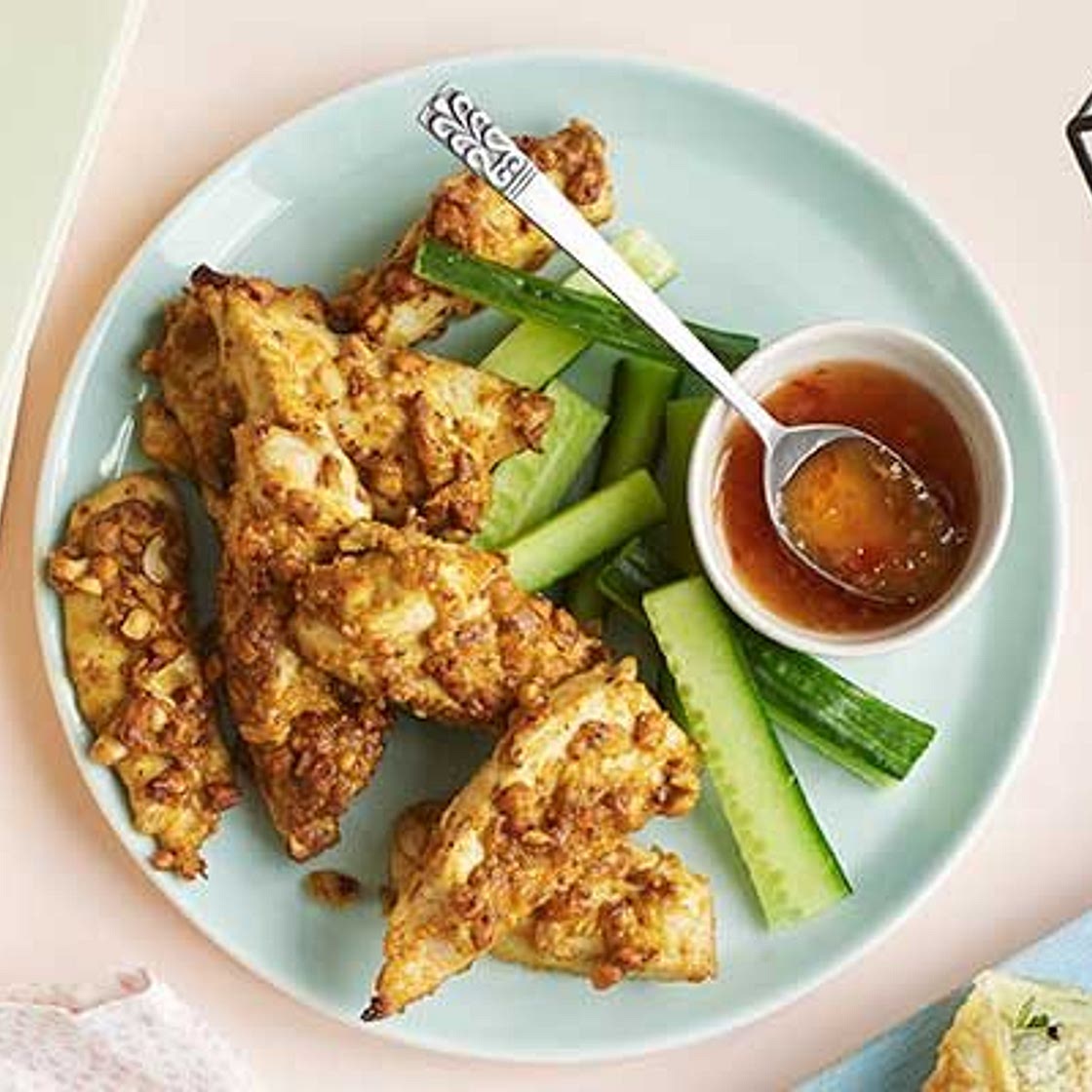 Nutty chicken satay strips