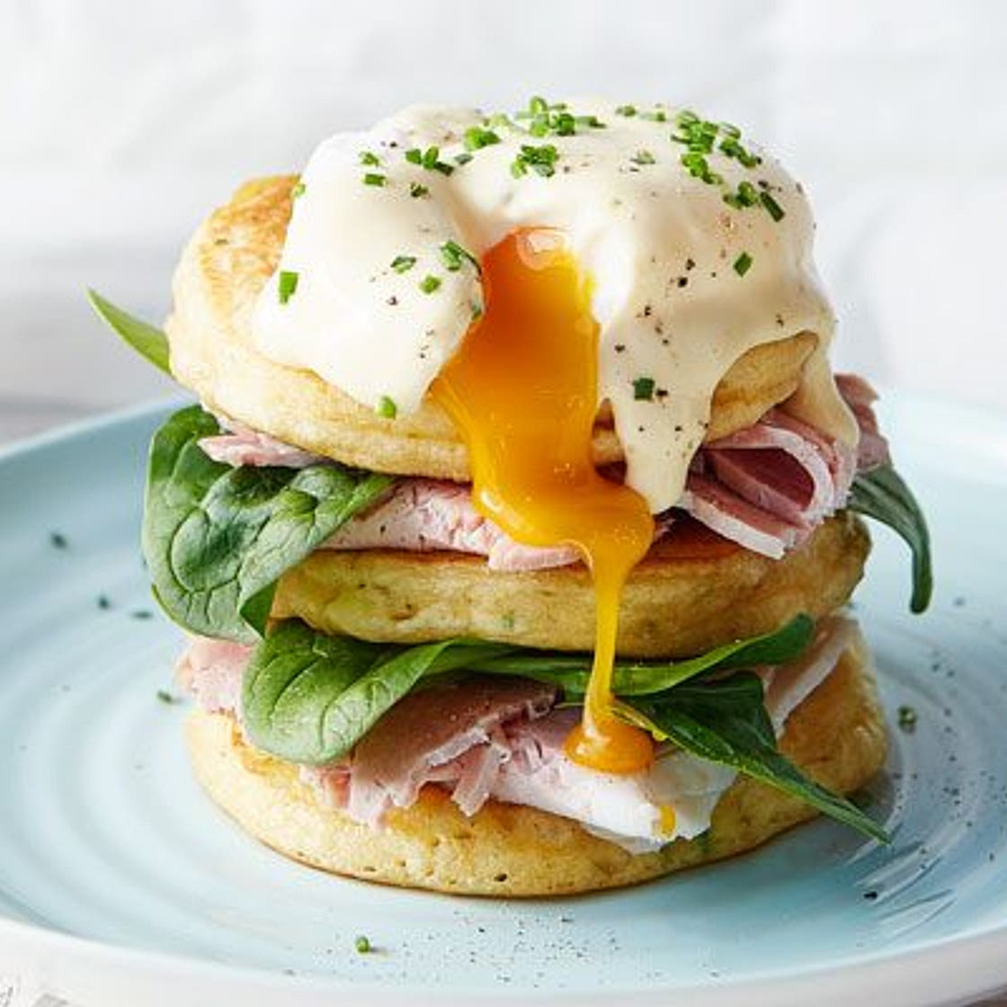 Eggs benedict pancakes