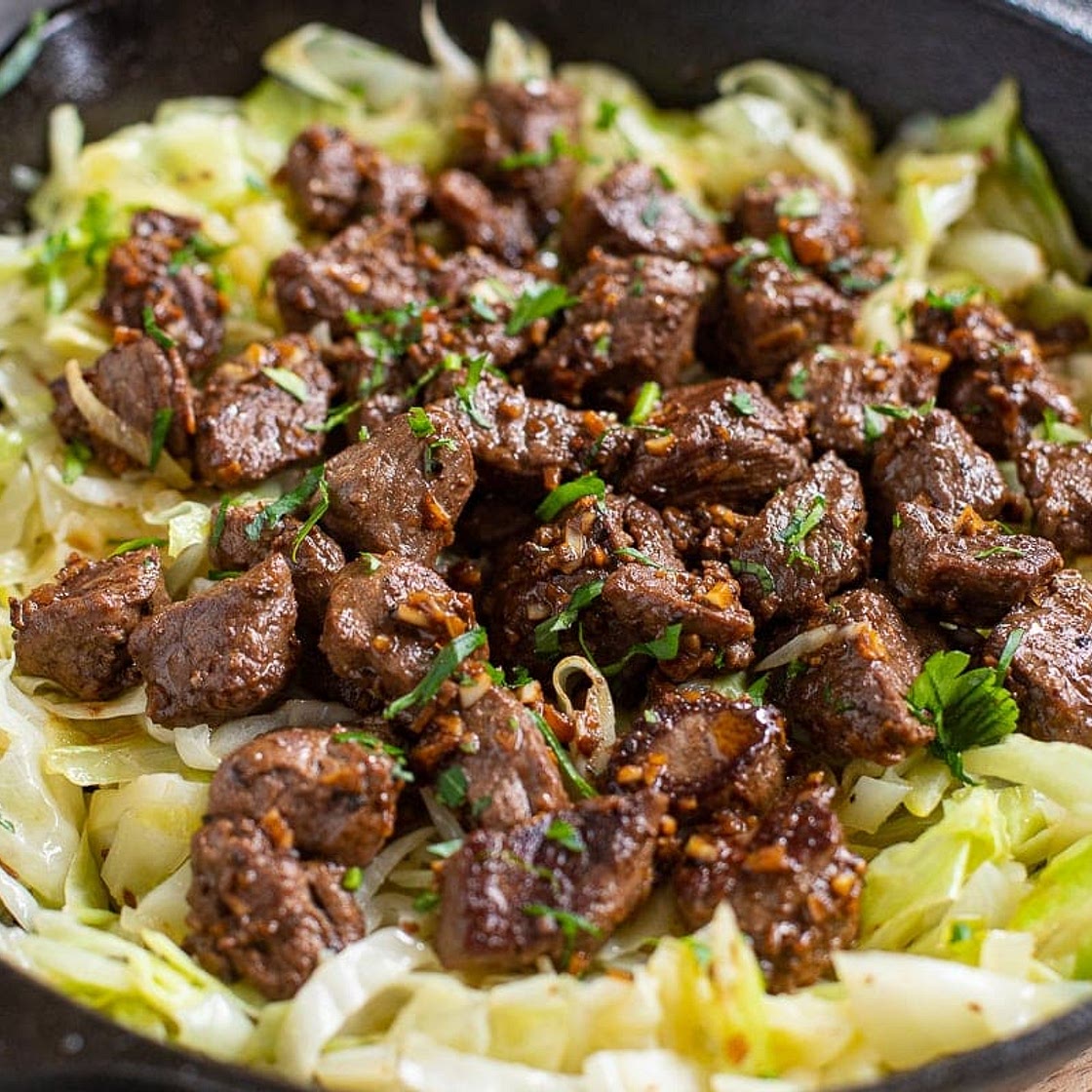 Garlic Butter Steak Bites With Sautéed Cabbage
