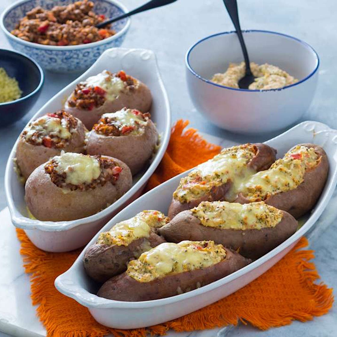 Stuffed jacket potatoes (two ways)