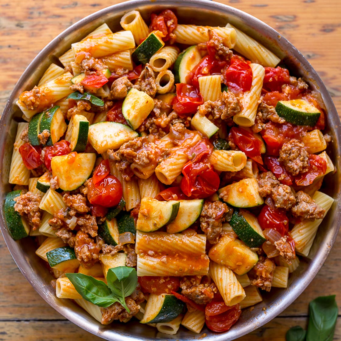 Rigatoni with Sausage, Tomatoes, and Zucchini
