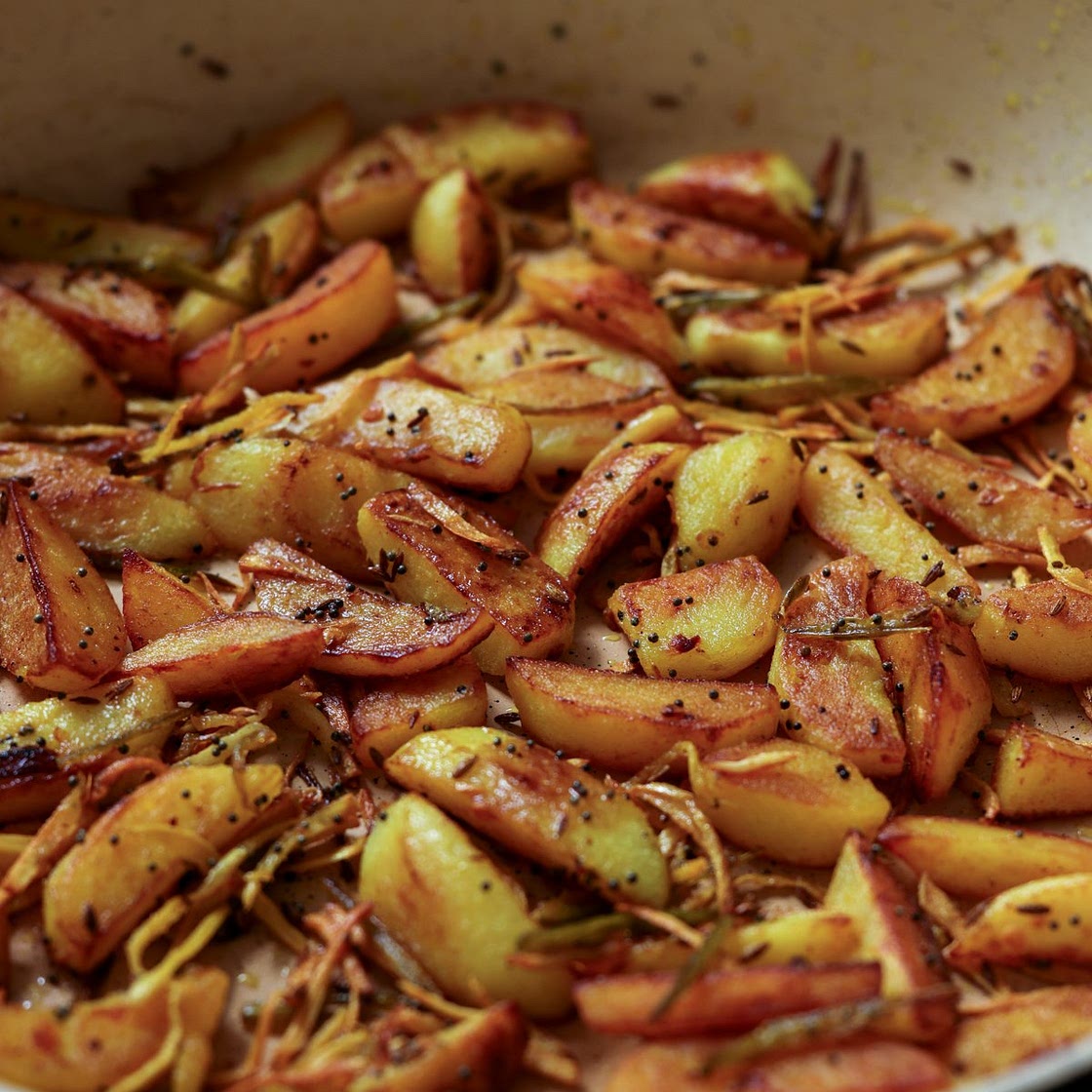 Nepali Aloo (Crispy Spiced Garlic Vinegar Potatoes)
