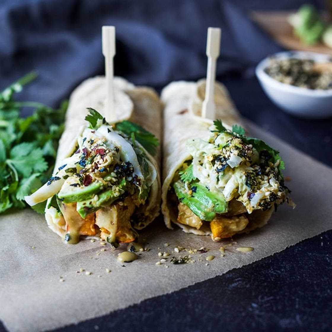 Miso Tofu Wrap with Winter Squash and Furikake