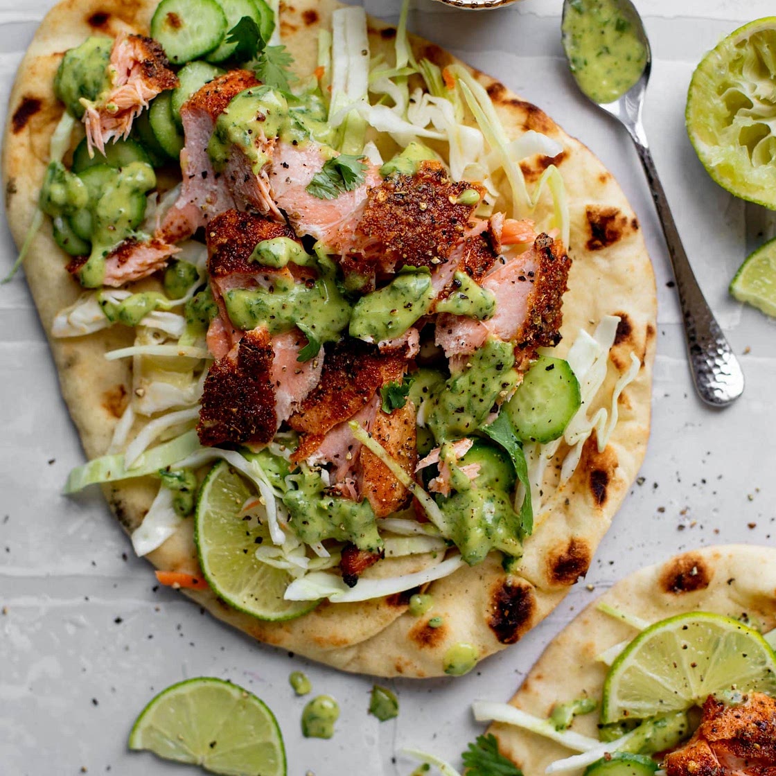 Blackened Salmon with Grilled Naan