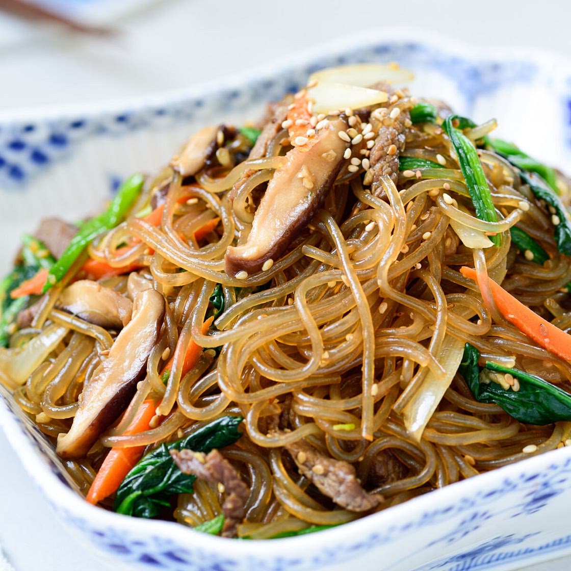 Japchae (stir-fried starch noodles with beef and vegetables)