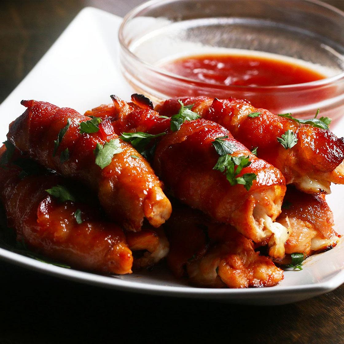 Bacon Chicken-Wrapped Mozzarella Sticks Recipe by Tasty