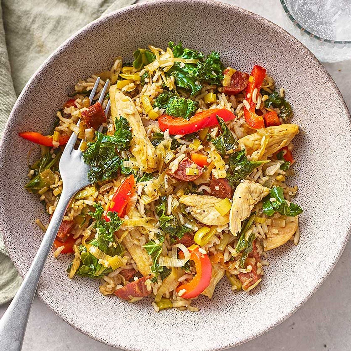 Chicken, leek & brown rice stir-fry