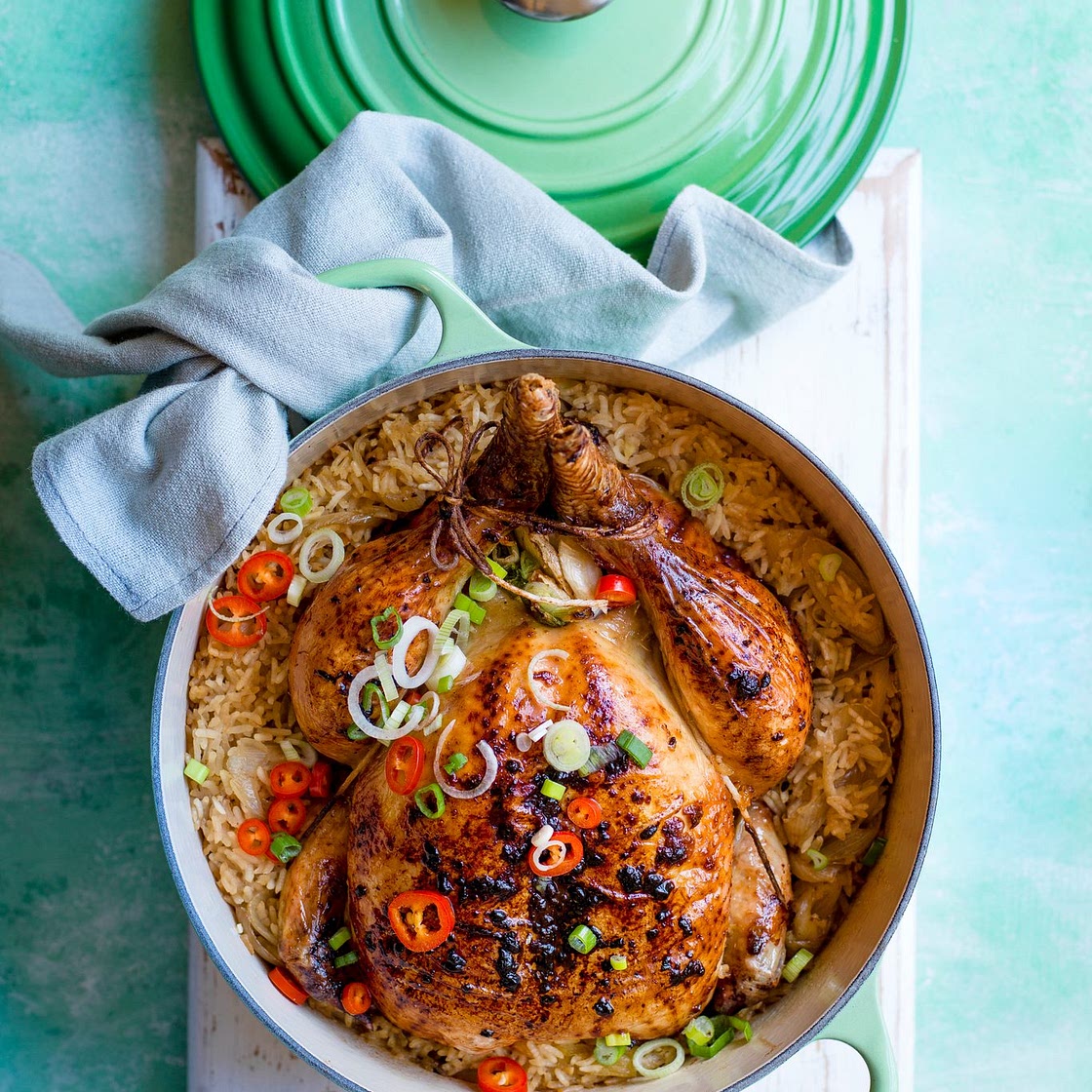 One-pot koji roast chicken with garlic and ginger rice