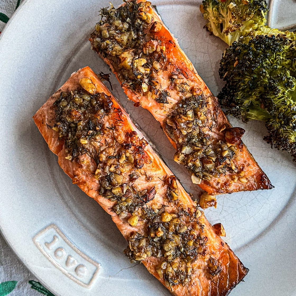 Walnut Crusted Salmon Trout (Truite saumonée)