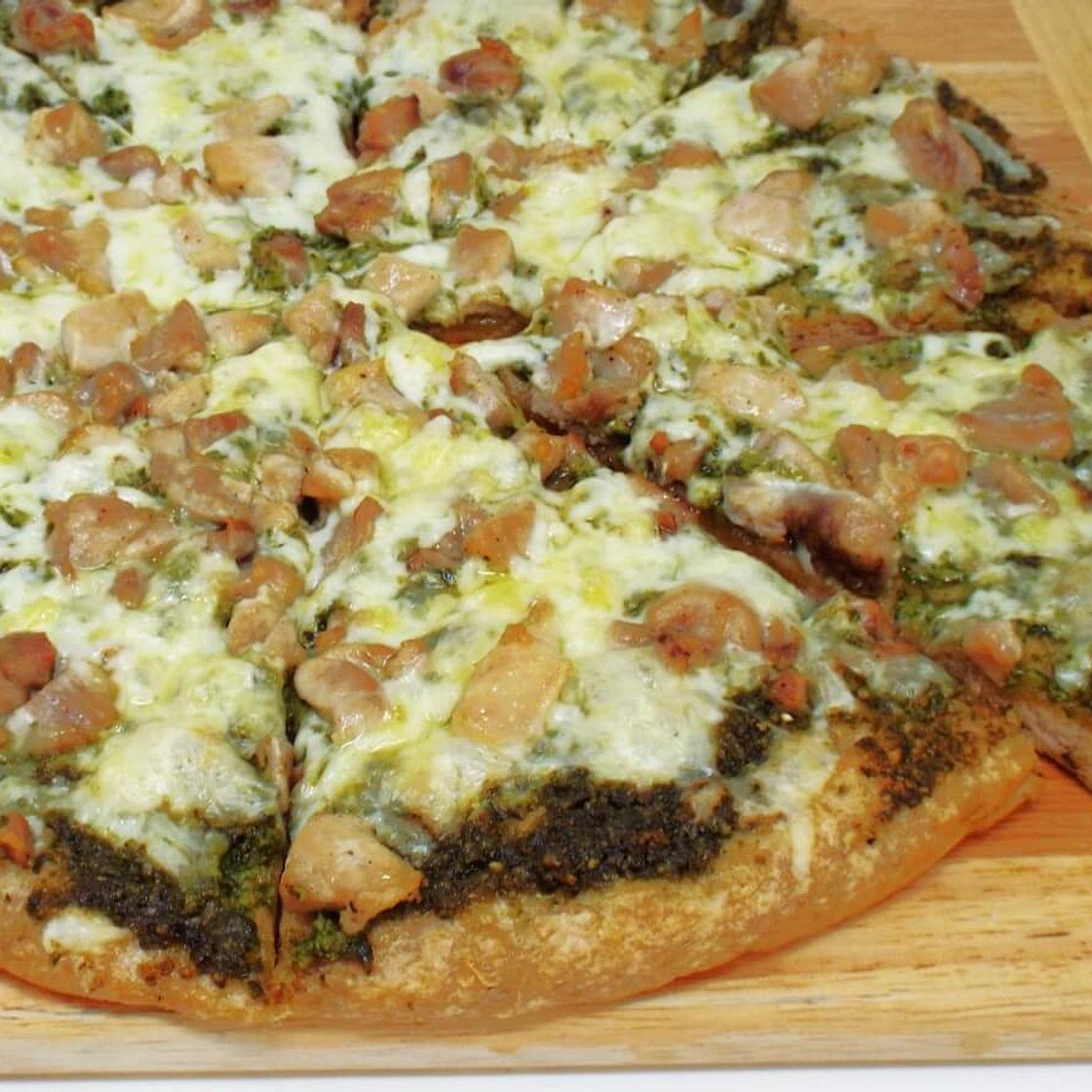 Homemade Chicken and Basil Pesto Pizza