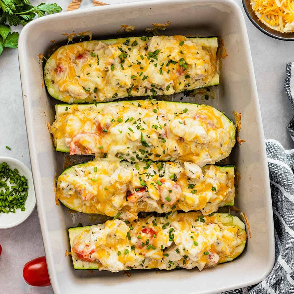 Creamy Chicken Stuffed Zucchini Boats