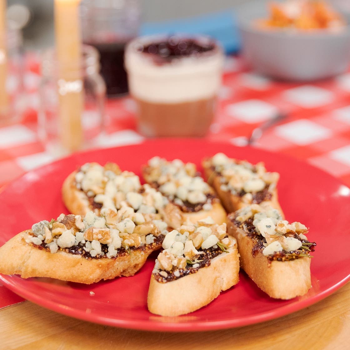 Rosemary Fig Jam & Blue Cheese Crostini