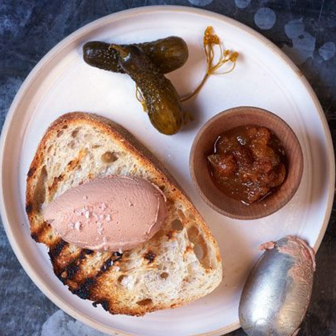 Faux gras with toast & pickles