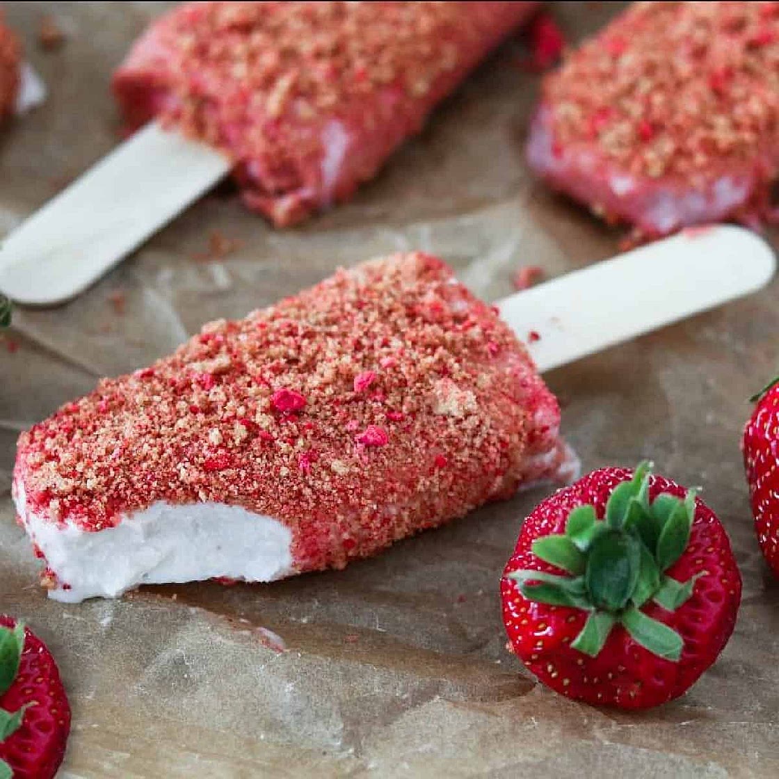 Strawberry Shortcake Ice Cream Bars (Vegan + GF)
