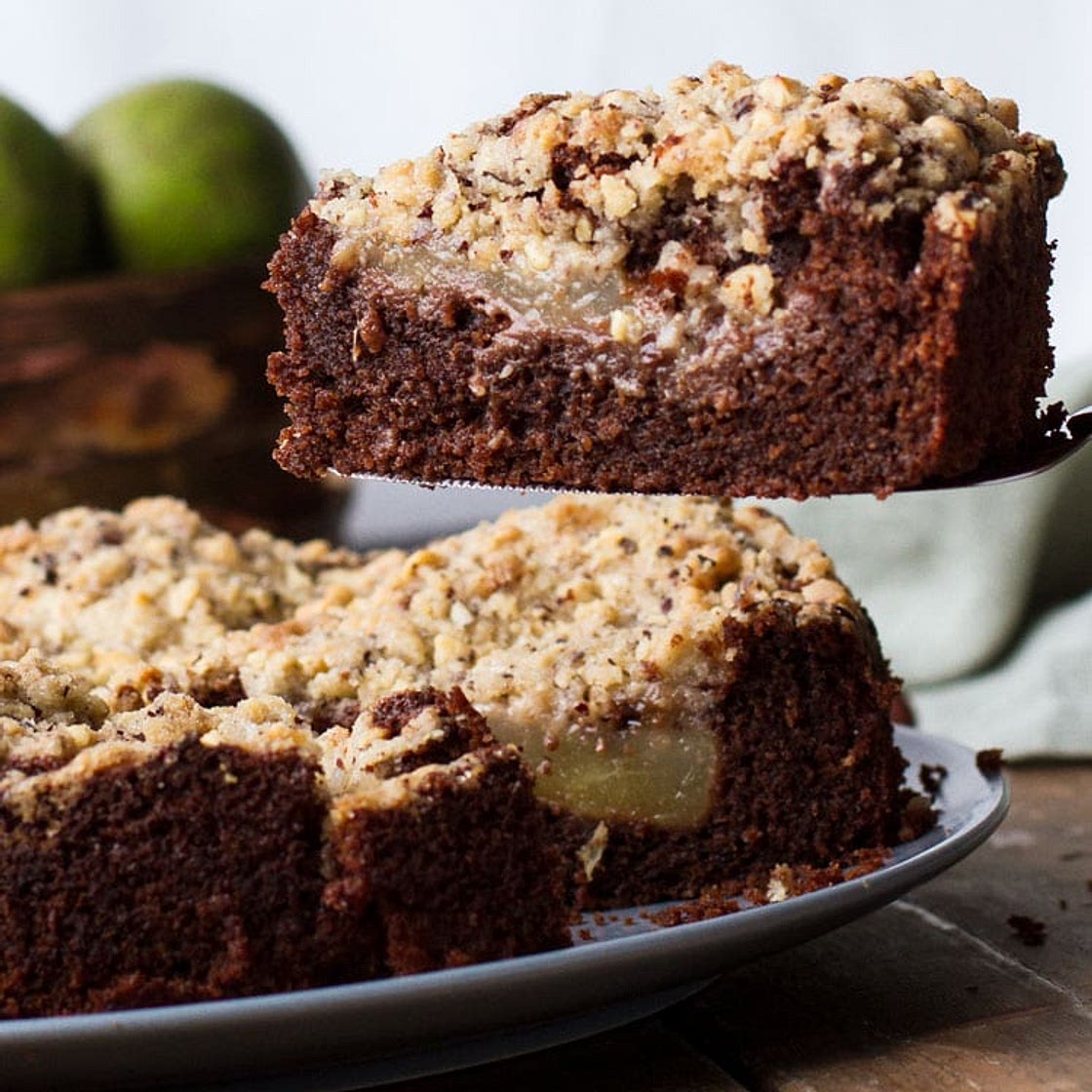 Chocolate Pear Cake with Hazelnut Crumb Topping