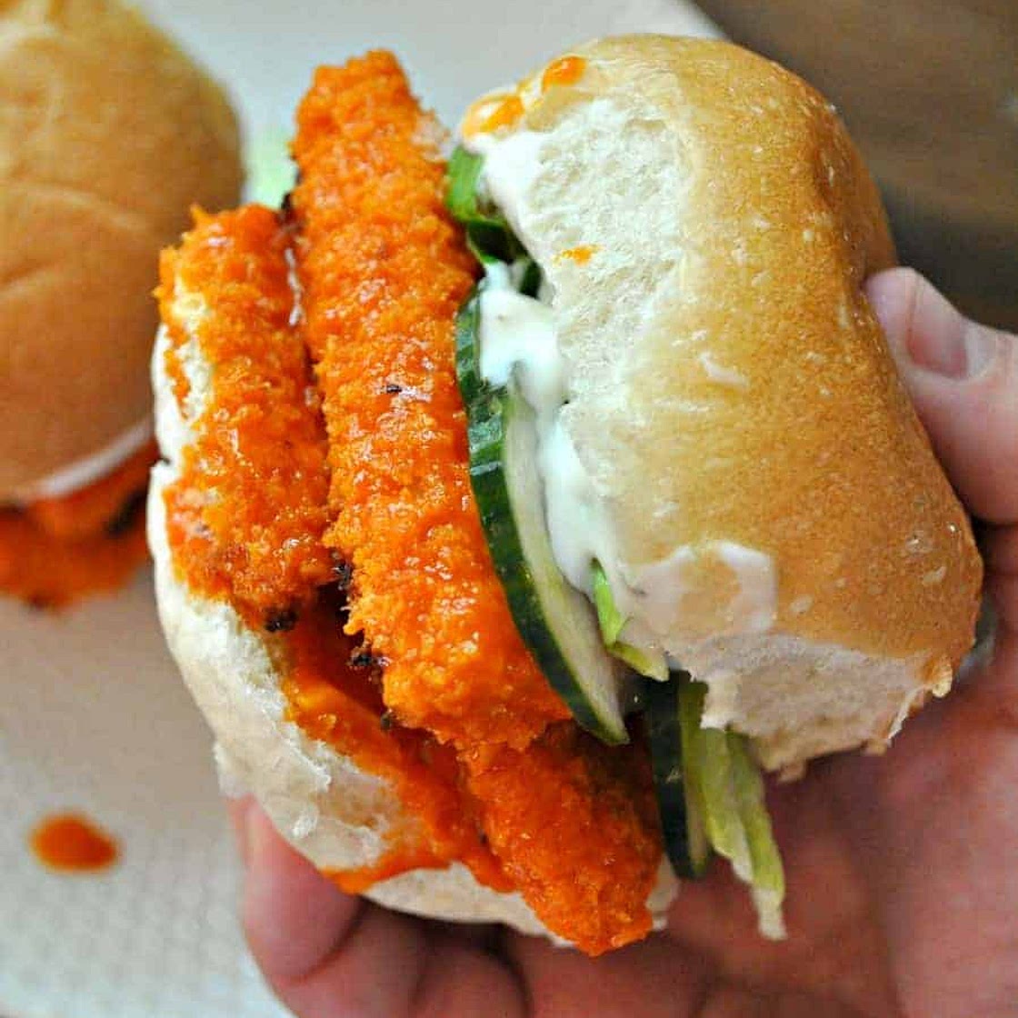 Vegan Garlic Buffalo Tofu Sandwich