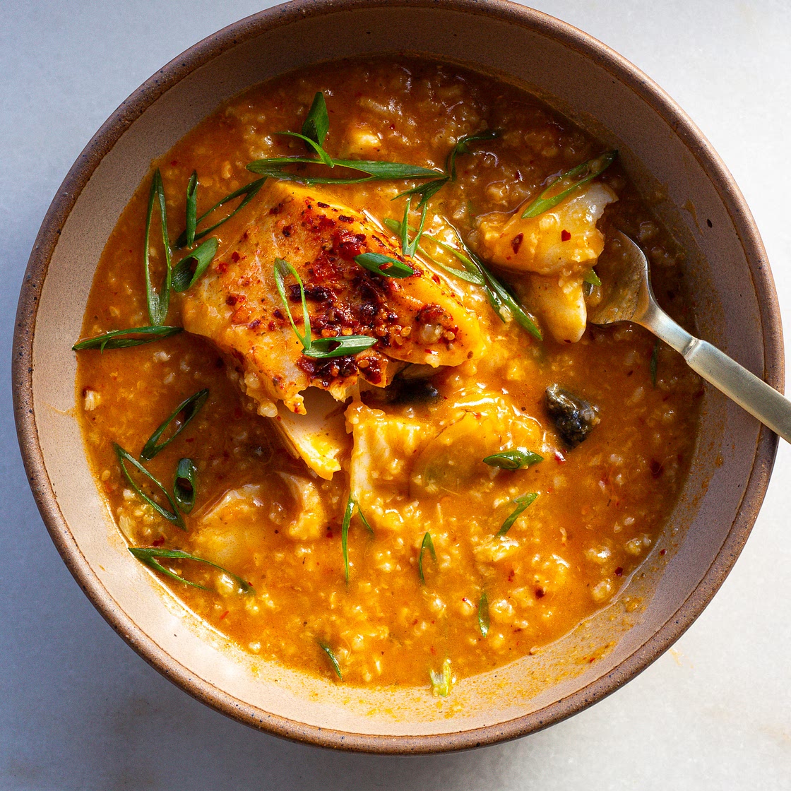 Honeynut Squash Congee with Poached Fish