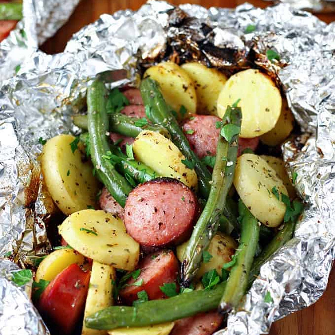 Sausage Green Bean Foil Packs