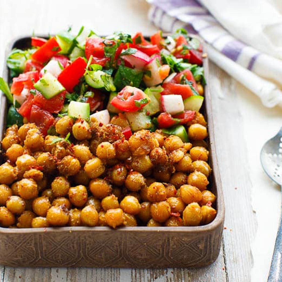 Spiced chickpeas with chopped salad